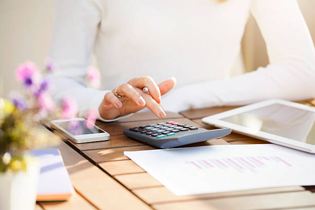 Businesswoman using calculator